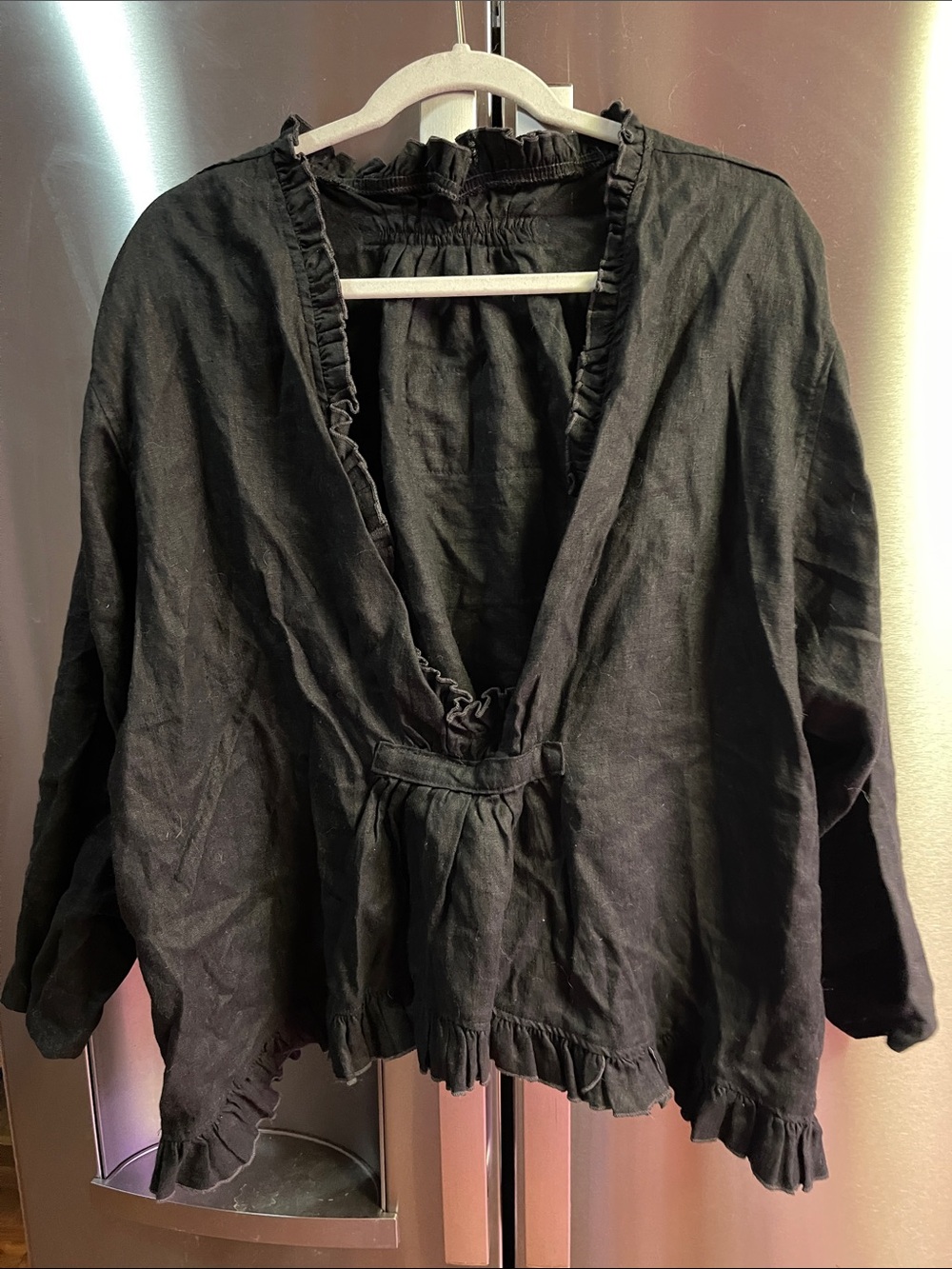 Magnolia Pearl Black Ruffle-Trim V-Neck Blouse